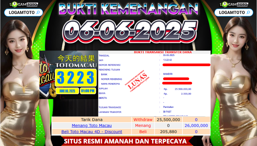 SELAMAT KEPADA MEMBER SETIA LOGAMTOTO BERHASIL JACKPOT DI TOTOMACAU 4D 